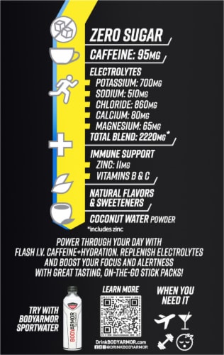 BODYARMOR Zero Sugar Caffeine Blue Raspberry Flash IV Pouches Perspective: back