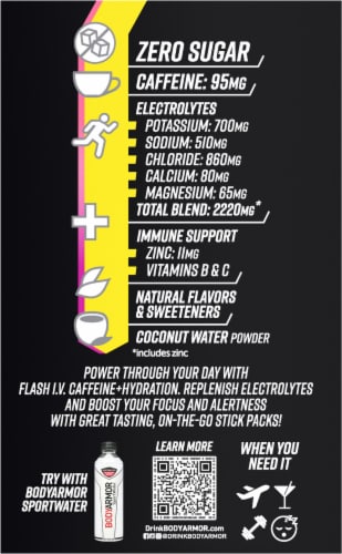 BODYARMOR Flash IV Dragonfruit Berry Caffeinated Zero Sugar Drink Mix Packets Perspective: back