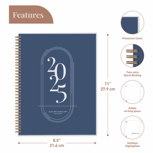 Rileys 2023 Weekly Planner - Annual Weekly & Monthly Agenda Planner (8.5x11", Midnight Blue) Perspective: back