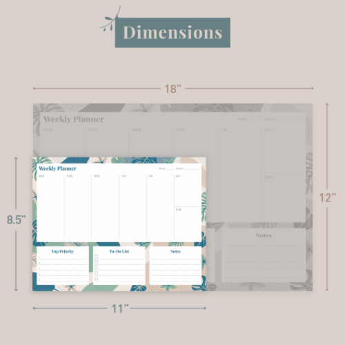 Rileys & Co Undated Weekly Planner, 11.0 x 8.3 in, Floral Print, Tearsheet Perspective: back