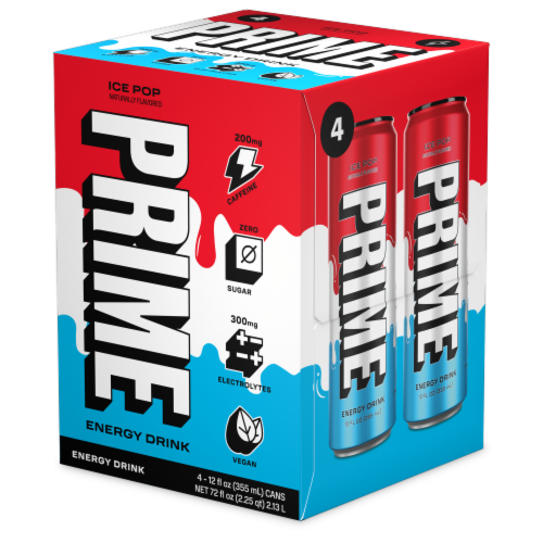 Prime Ice Pop Zero Sugar Energy Drink Cans Perspective: back