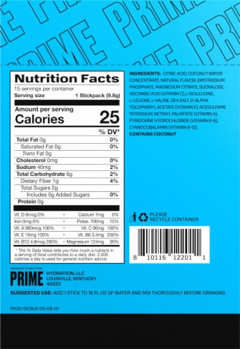 Prime Blue Raspberry Hydration Sticks Perspective: back