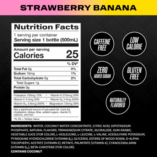 Prime Hydration Strawberry Banana Sports Drink Single Bottle Perspective: back