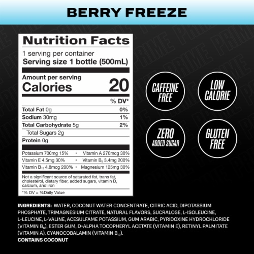 Prime Hydration Berry Freeze Sports Drink Bottle Perspective: back