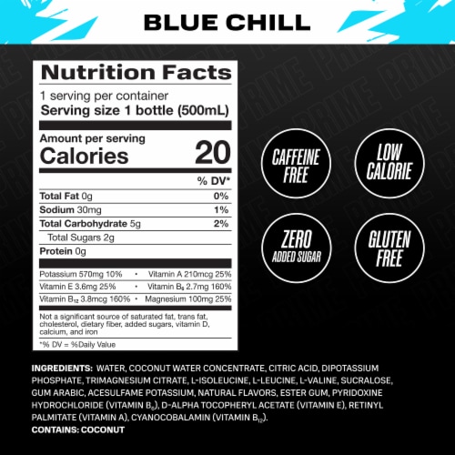 Prime Hydration Ice Blue Chill Sports Drink Bottle Perspective: back