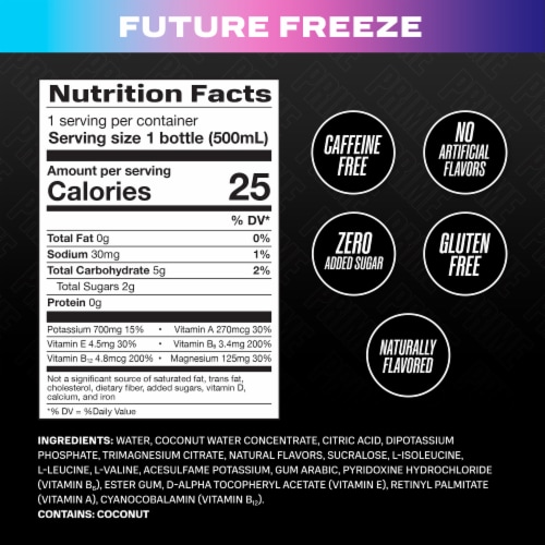 Prime Hydration Future Freeze Coconut Water Drink Bottle Perspective: back