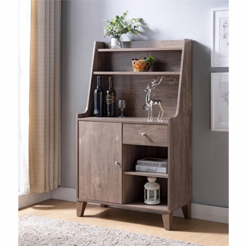 Smart Home Furniture 4-Shelf Contemporary Wood Wine Cabinet in Hazelnut Brown Perspective: back