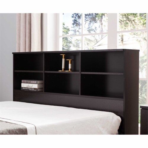 Smart Home Furniture 6-Shelf Wood Twin Bookcase Headboard in Red Cocoa Perspective: back