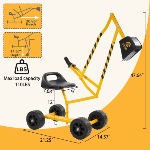 Sand Digger Kids Rolling Excavator Ride On Toy Beach Toys Outdoor Sandbox Digger w 4 Wheels 1 Unit QFC