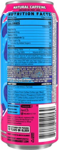 Ghost® Zero Sugar Bubblicious® Cotton Candy Energy Drink Can Perspective: back