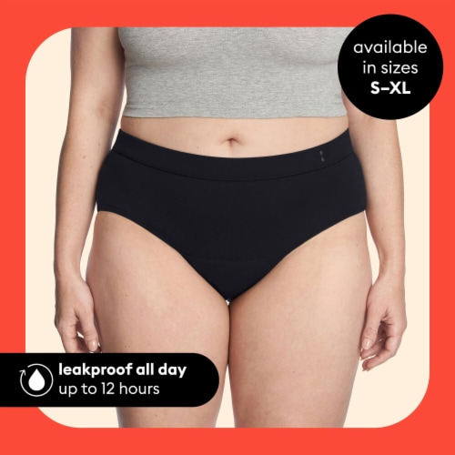 Thinx for All Women's Everyday Comfort Brief Leakproof Period Underwear, Size Large, Black Perspective: back