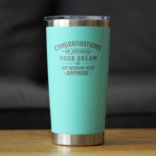 Congrats Pursuing Dream - Insulated Coffee Tumbler - Coworker Leaving Gifts - Teal, 20 oz Perspective: back