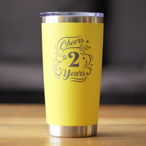 Bevvee™ Cheers 2 Years - Insulated Coffee Tumbler - 2nd Anniversary Gifts - Yellow, 20 oz Perspective: back