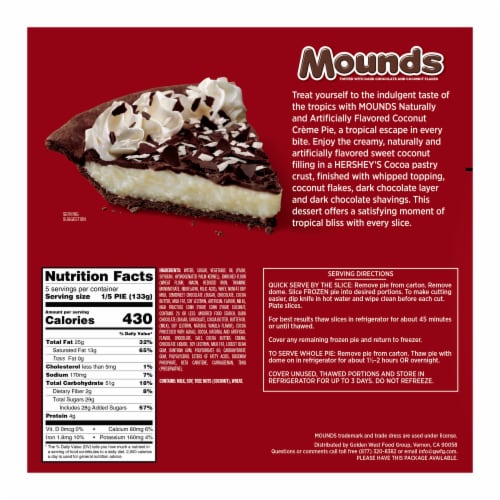 Mounds Coconut Crème Pie Perspective: back