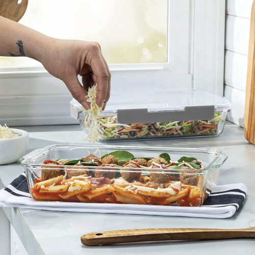 FineDine Superior Glass 2.2 Liter Casserole Dish Set with Locking Lid 2 Pack 1 Piece QFC