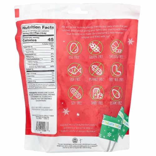 YumEarth Organic Peppermint Candy Cane Winter Wrapped Lollipop Candy Perspective: back