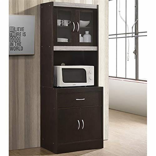 Hodedah Import 70  Tall Top/Bottom Enclosed Kitchen Cabinet w/ Drawer, Chocolate Perspective: back