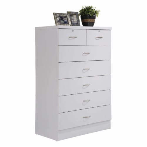 Hodedah HI70DR 4 Foot 7 Drawer Wooden Jumbo Dresser Chest w 2 Top