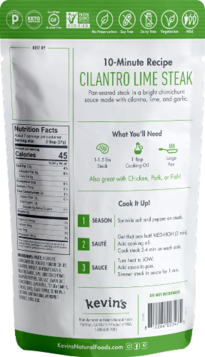 Kevin's Natural Foods Cilantro Lime Sauce Perspective: back