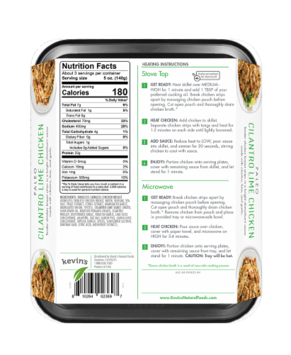 Kevin's Natural Foods Paleo Cilantro Lime Chicken Entree Perspective: back