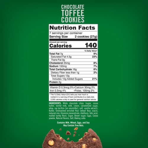 Tate's Bake Shop Chocolate Toffee Cookies Limited Edition Holiday Cookies Perspective: back
