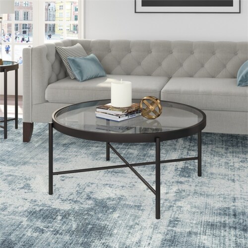 Metal 36 Round Glass Top Coffee Table in Black Henn Hart 1 Jay C Food Stores