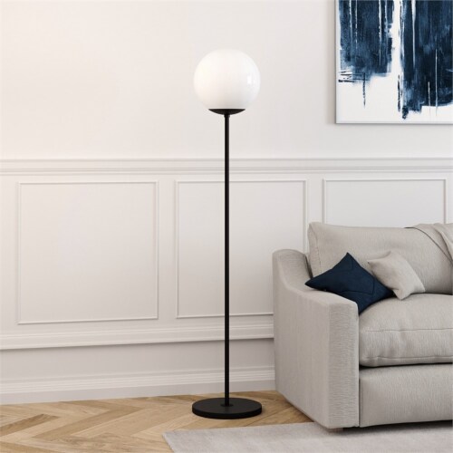 Metal Globe & Stem Floor Lamp in Black - Henn&Hart Perspective: back