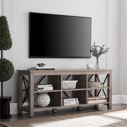 Henn&Hart 58  Gray Oak/Metal TV Stand Perspective: back