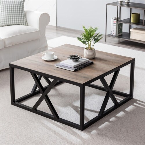 Henn Hart Traditional Square Geometric Metal Coffee Table with