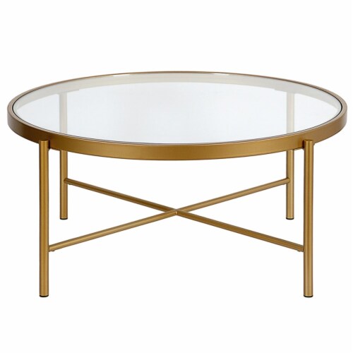 Henn Hart Metal 36 Round Glass Top Coffee Table in Brass 1 City