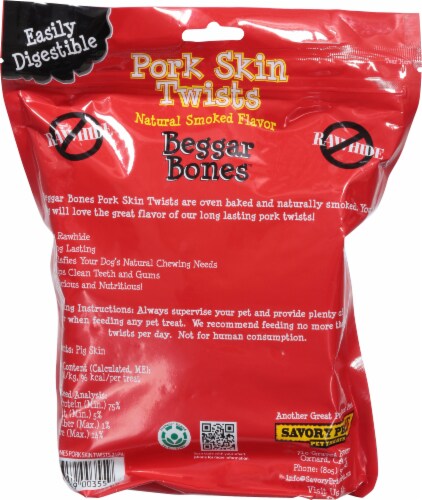 Savory Prime Treat Pork Skin Twists Natural Smoked Flavor Beggar Bones Perspective: back