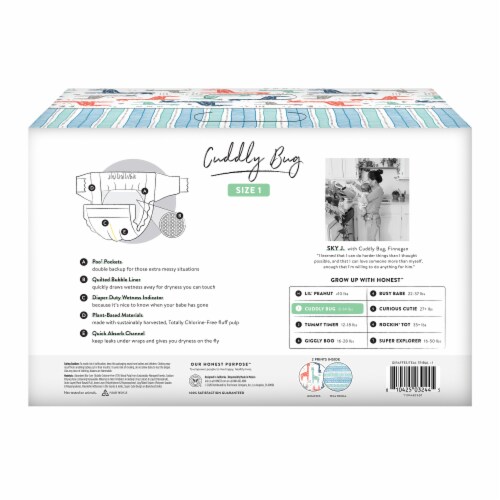 The Honest Co.® Teal Tribal + Giraffes Print Size 1 Diapers Perspective: back