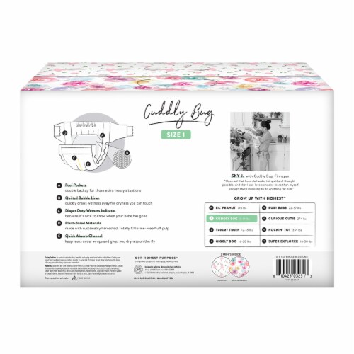 The Honest Company Clean Conscious Diapers Rose Blossom + Tutu Cute Size 1 (8-14 lbs) Perspective: back