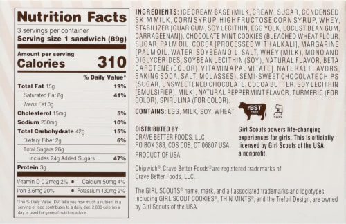 Chipwich® Girl Scouts Thin Mints Ice Cream Cookie Sandwich Perspective: back