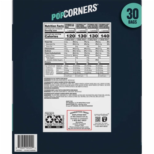 PopCorners Popped-Corn Snack, Variety Pack, 1 Ounce (30 Count) Perspective: back