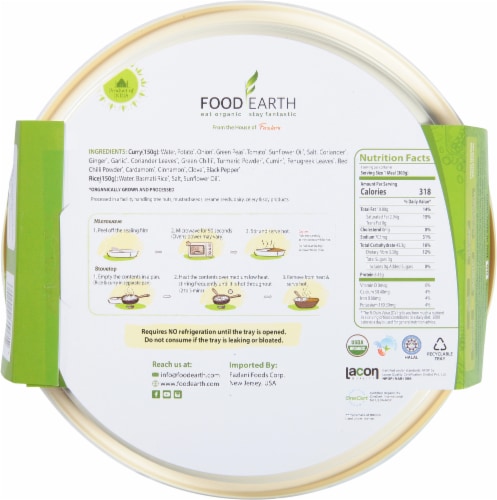 Food Earth Organic Indian Potato & Peas Curry with Steamed Rice Perspective: back