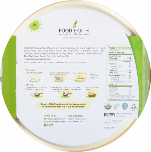 Food Earth Organic Indian Split Lentil Curry with Steamed Rice Perspective: back