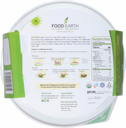 Food Earth Organic Indian Vegetable Biryani Perspective: back