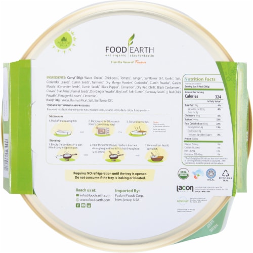 Food Earth Organic Indian Chick Peas Curry with Steamed Rice Perspective: back