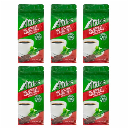 Andes Chocolate Mint Flavored, Medium Roast, Ground Coffee , Six bags - 12 ounces each Perspective: back