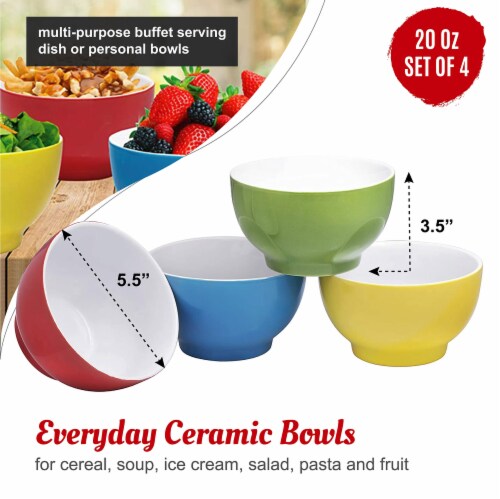Bruntmor Red, Blue, Green, Yellow 20 Oz Ceramic Dessert Bowl Set Of 4 Perspective: back