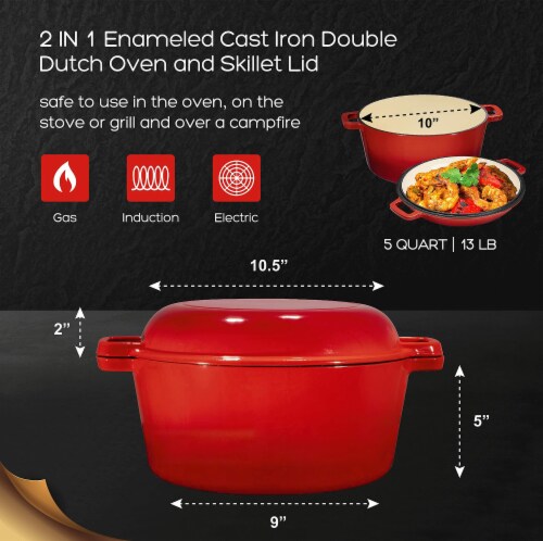 Bruntmor 5 Qt Black Pre-Seasoned Cast Iron Double Dutch Oven Set, 5 Qt -  Kroger