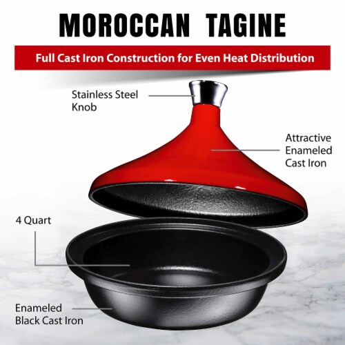Bruntmor 4-Quart Tagine All Clad Tagines Pots With Red Diffuser Perspective: back