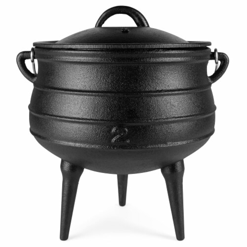 Bruntmor 8 Quarts Pre-Seasoned Cauldron Cast Iron Potjie Pot Perspective: back