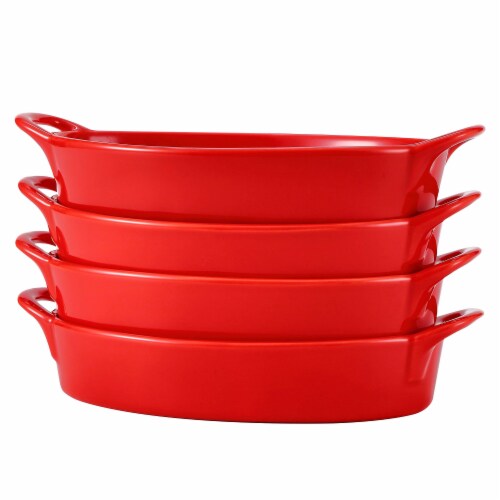 Bruntmor 8 x5  Red Oval Ceramic Deep Dish Pie Pan Set of 4 Perspective: back
