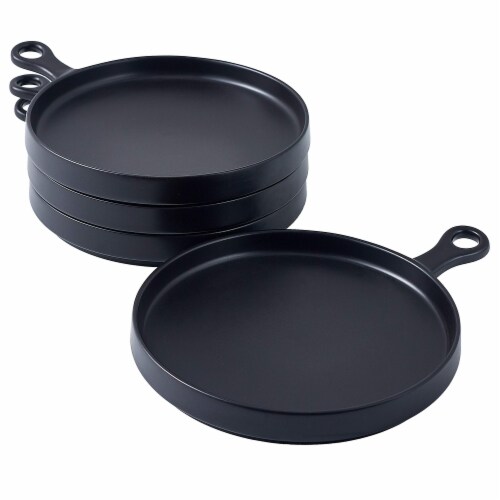 Bruntmor 8  Ceramic Appetizer Plates | Set of 4, Black | Serving Platter Perspective: back