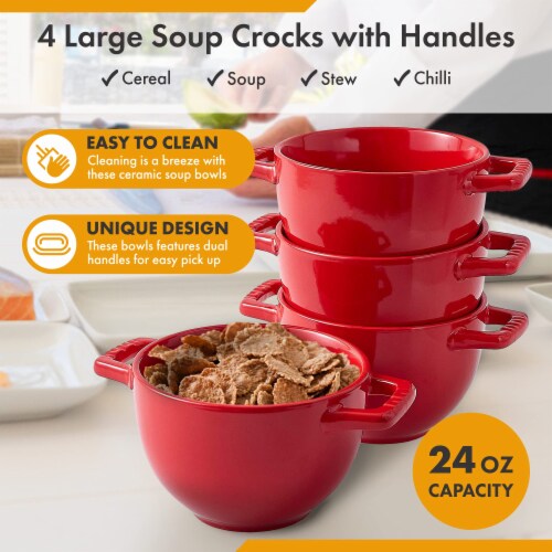 Bruntmor Red 24 Oz x 4 Soup Mug Set - French Onion Soup Cups Perspective: back