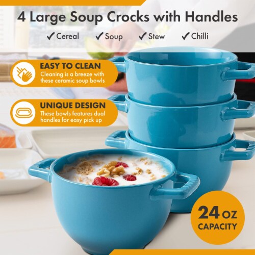Bruntmor 24 Oz x 4 Soup Mug, Teal - French Onion Soup Crocks with Handles Perspective: back