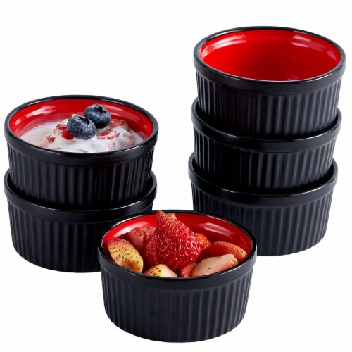 Bruntmor 12 Oz Black & Red Ceramic Ramekin Set of 4, 12 Ounces, 12