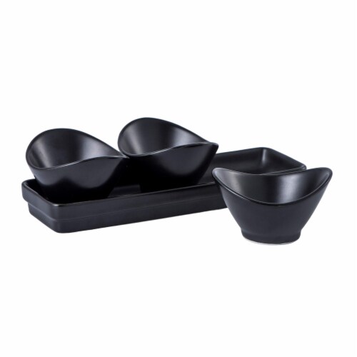 Bruntmor Black Ceramic Dinner Plates Set - 10 Dish Set, Curvy Design Perspective: back